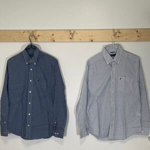 Nautica Men's Navy and White Plaid Button Down Shirts